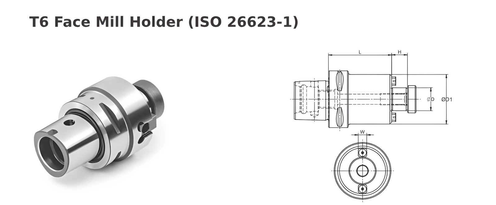 Polygonal Shank T6 FMH0.500'' 1.77'' Face Mill Holder (Balanced to G2.5 25000 RPM) (ISO 26623-1) (Compatible with Capto® Style C6)